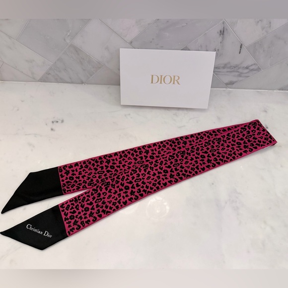 Accessories - AUTHENTIC Christian Dior Pink & Black Leopard Print Silk Mitzah Scarf